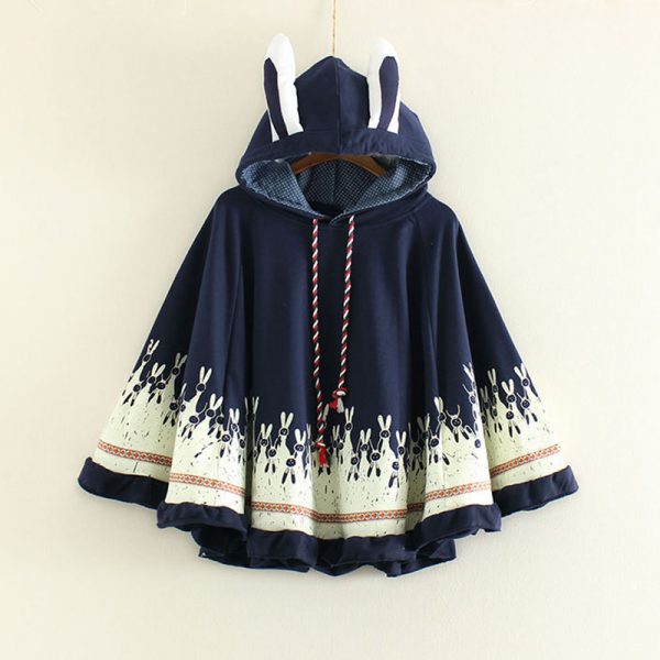 Bunny Ears Print Cloak Sweatshirt - Modakawa Modakawa