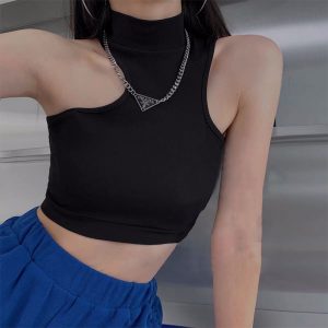 Irregular Pure Color Crop Top - Modakawa Modakawa