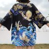 Vintage Crane Blossom Print Cardigan Kimono Outerwear - Modakawa modakawa