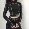 Colorblock Cold Shoulder Zipper Buckle Crop Top - Modakawa Modakawa