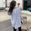 Colorblock Stripe Loose V-neck Cardigan Sweater Shirt - Modakawa modakawa