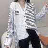 Colorblock Stripe Loose V-neck Cardigan Sweater Shirt - Modakawa modakawa