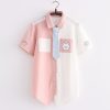 Cartoon Bear Print Colorblock Pocket Tie T-Shirt - Modakawa modakawa